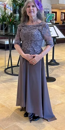 Vista 3 de Vestido de la madre de la novia de la longitud del té con la manga de encaje apliques gasa formal vestidos de fiesta de noche para las mujeres LD095
