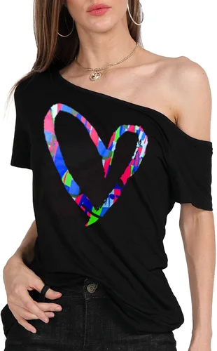 Vista 6 de MAGICMK - Camiseta casual para mujer, con estampado de labios y hombro descubierto, talla extragrande