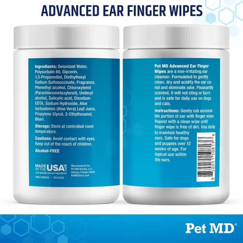 Vista 7 de Pet MD Toallitas Avanzadas para Oídos para Perros y Gatos - Toallitas No Irritantes para Oídos y Limpiador de Oídos - Limpiador Seguro para Mascotas