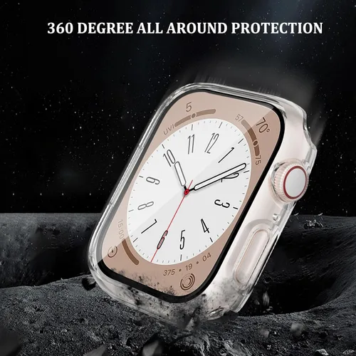 Vista 3 de QCKANLJ Paquete de 2 fundas impermeables para Apple Watch Series 9, 8, 7, 1.772 in, con protector de pantalla de vidrio templado, iWatch
