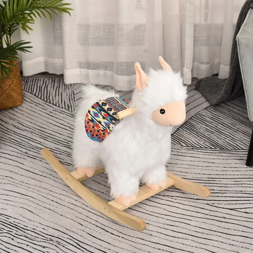 Vista 8 de Qaba Juguete de caballo mecedora para niños, estilo llama, tela de felpa suave para niños de 3 años en adelante