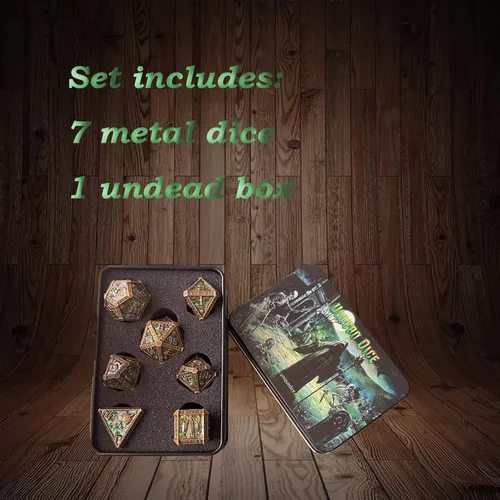 Vista 7 de DND - Juego de dados de metal D&D poliédricos con caja de regalo, caja de metal, juego de dados DND, dados poliédricos para Calabozos y Dragones