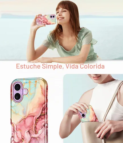 Vista 6 de Btscase Funda compatible con iPhone 17 de 6.3 pulgadas 2025, patrón de mármol 3 en 1, resistente a prueba de golpes, cuerpo completo, policarbonato