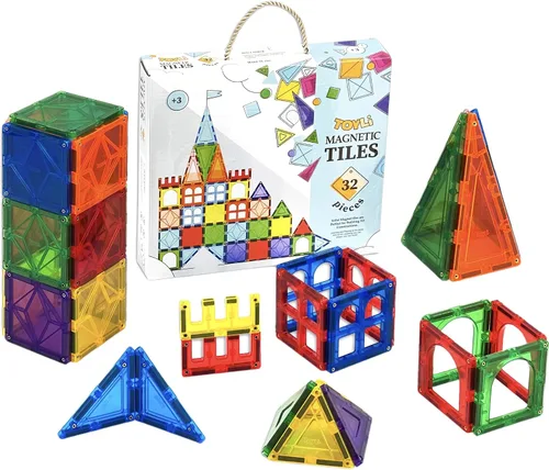 Vista 2 de TOYLI Bloques de construcción magnéticos para niños, 32 piezas, aprendizaje educativo magnético STEM