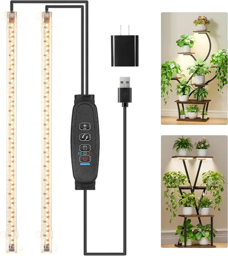 Vista 15 de RWNTAO Lámpara de cultivo de una tira de 2 unidades, tiras de luz LED de espectro completo para plantas de interior con temporizador de encendido