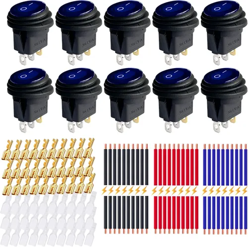 Vista 11 de Ampper Interruptores basculantes redondos iluminados DC 12V 20A, interruptor de palanca SPST redondo de 3 pines de 0.787 in con cables, terminales