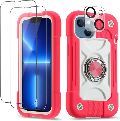 Vista 105 de Funda para iPhone 11 de 6.1 pulgadas con soporte de anillo, con 2 protectores de pantalla de vidrio, resistente a los golpes, resistente a