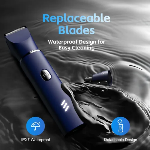 Vista 5 de Maquinilla de afeitar eléctrica para hombres: recortadora corporal Manscape para regalos para hombres, afeitadoras eléctricas, IPX7 impermeable, Azul