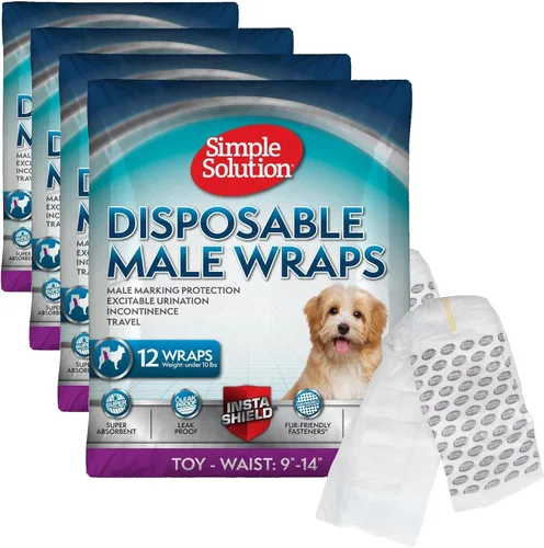Vista 9 de Simple Solution Pañales Desechables Envolventes para Perros Machos, True Fit, Absorbentes, A Prueba de Fugas con Indicador de Humedad, Pañal