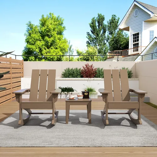 Vista 8 de HDPE Shoreside - Silla mecedora moderna Adirondack de polietileno (juego de 2), madera envejecida Roble (Weathered Wood)