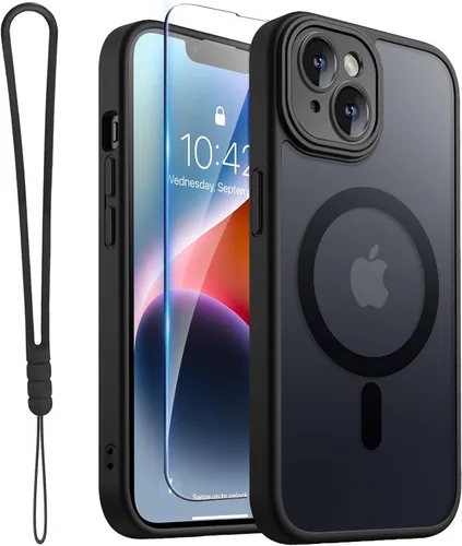 Vista 31 de ROYBENS Funda transparente mate para iPhone 12 Pro-Max compatible con Magsafe, protección completa de lente de cámara, protector de pantalla, correa