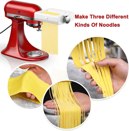 Vista 2 de RETHONE Accesorio para hacer pasta para batidoras de pie KitchenAid, juego de accesorios de pasta 3 en 1, incluye rodillo de pasta, cortador