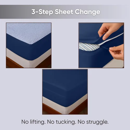 Vista 4 de Twin Zip Sheet 39x75-3 Piece Full Size Zipper Fitted Sheet - 1 Base & 2 Top Sheet - 1200TC 100% Cotton Breathable & Cooling - Fits 15" Deep Pockets