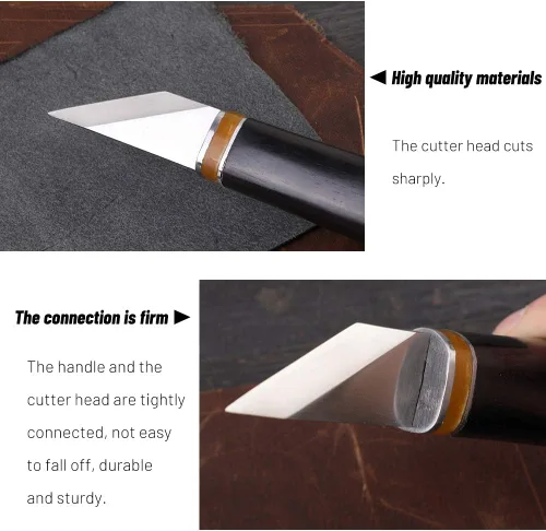 Vista 5 de Cuchillo de corte de cuero, cuchillo puntiagudo, herramienta de trabajo de cuero con mango de madera, hoja de acero inoxidable, ideal para corte