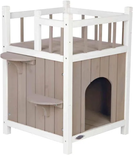 Vista 2 de TRIXIE Casa para gatos con balcón, casa elevada para gatos, refugio resistente a la intemperie, ideal para gatos y perros pequeños, 17.5 x 17.5 x