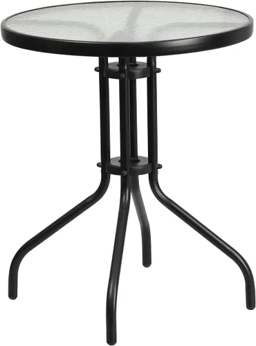 Vista 7 de Flash Furniture Brazos - Juego de comedor para patio al aire libre de 3 piezas, 2 sillas apilables flexibles color gris, mesa redonda de vidrio