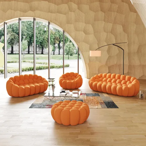 Vista 5 de Juego de sofá curvado de burbujas, cómodo sofá tapizado, tela de malla 3D en forma de panal moderno para sala de estar, apartamento