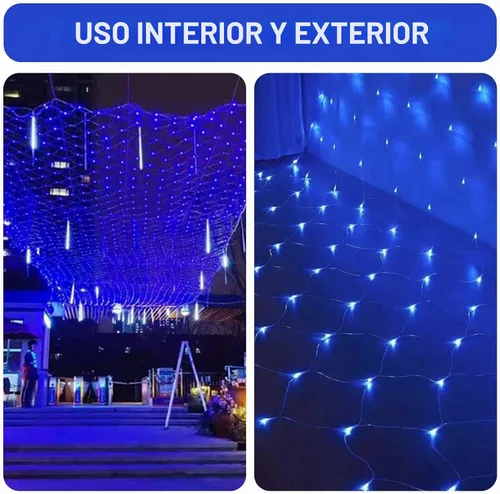 Vista 2 de Luces de cadena de malla de red impermeables, 200 burbujas de luz, 8 modos de iluminación, para interiores y exteriores, cortina, árbol de Navidad