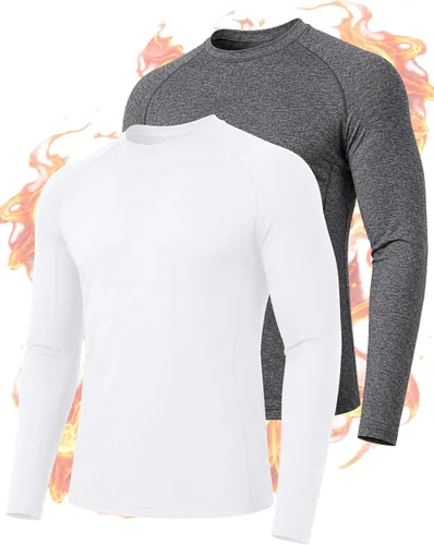 Vista 13 de Roadbox Camisas térmicas de manga larga para hombre, paquete de 2 unidades Blanco/Azul/Gris