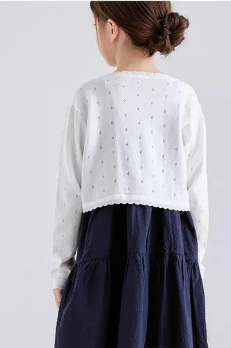Vista 6 de Miccina - Bolero de punto para niñas pequeñas, cárdigan con mangas largas, vestido de botón, chaqueta de vestir, parte superior para bebés y niños
