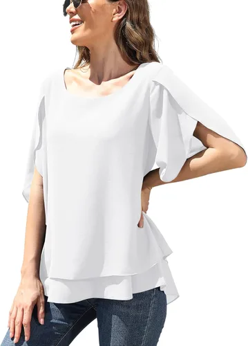Vista 2 de Jouica Blusa de manga 34 para mujer, con forro y cuello redondo, de gasa, para otoño