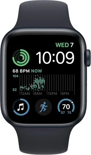 Vista 2 de Apple Watch SE (2ª generación) [GPS 1.732 in] Reloj inteligente con caja de aluminio medianoche y correa deportiva de medianoche - M/L. Monitor