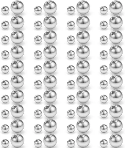 Vista 9 de Ruifan - 60-80 unidades, bolas de repuesto de acero quirúrgico 316L, joyería corporal, piercing, 16G 14G, producto unisex, para roscar en barra
