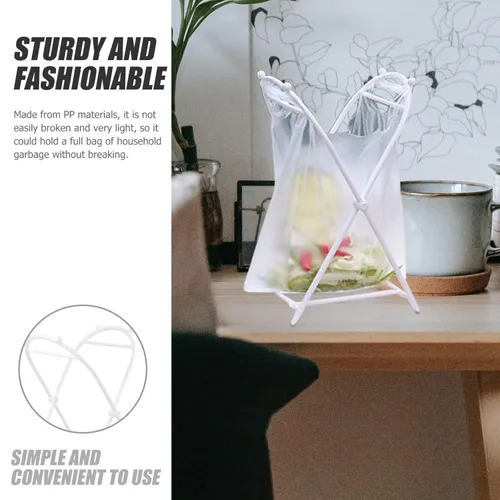 Vista 7 de Healifty Soporte de bolsa de basura portátil Pp Estante de almacenamiento blanco simple