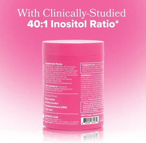 Vista 3 de O Positiv FLO Apoyo a la salud ovárica - Equilibrio hormonal para mujeres, suplemento con DIM, Myo y D-Chiro inositol, ácido fólico - Apoya