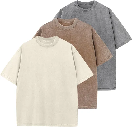 Vista 46 de Camisetas de algodón para hombre, de gran tamaño, unisex, de manga corta, casual, holgada, de lavado, unicolor, básicas A-Negro