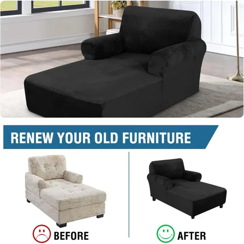 Vista 6 de H.VERSAILTEX Funda de Chaise Lounge de Terciopelo de Alta Elasticidad Funda de Silla Chaise para Sala de Estar Fundas Suaves para Chaise con Brazos