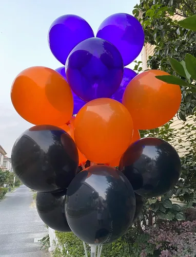 Vista 5 de 60 globos de látex de 12 pulgadas en negro, naranja y morado, Halloween, graduación, cumpleaños, baby shower, decoraciones de fiesta