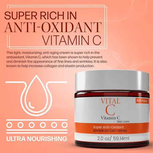 Vista 2 de Dermapeutics Crema hidratante facial avanzada con vitamina C – Antioxidante, hidratante de día y noche para reducir arrugas, líneas finas, ojeras