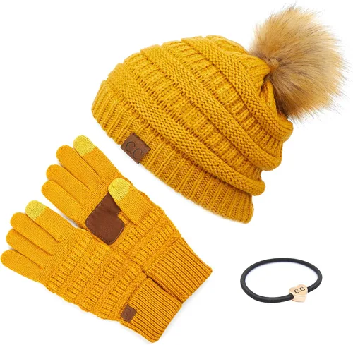 Vista 74 de Gorro unisex liso con pompón y ribete (HAT-43) de C.C Hatsandscarf Exclusives Marfil