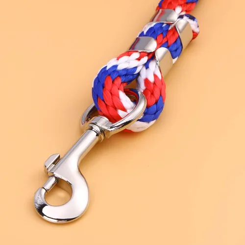 Vista 8 de POPETPOP - Cuerda de caballo trenzada para equitación de caballo con cierre resistente (rojo, azul y blanco)
