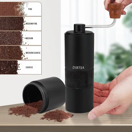 Vista 3 de DIBTSA Molinillo de café manual, capacidad de 0.9 onzas, molinillo de rebabas cónicas de acero inoxidable, ajuste ajustable de más fino a más Negro
