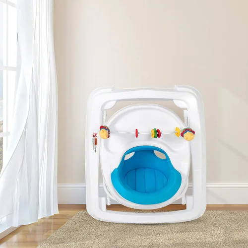 Vista 6 de HONEY JOY Andador de bebé, juguete plegable para empujar sentado y caminar detrás con ruedas, piano interactivo y pedantes, altura y velocidad Azul