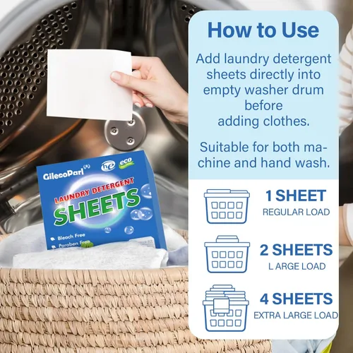 Vista 7 de 200 hojas de detergente ecológico para ropa sucia, aroma fresco, para el hogar, viajes, apartamento/dormitorio, tiras de detergente para ropa sin