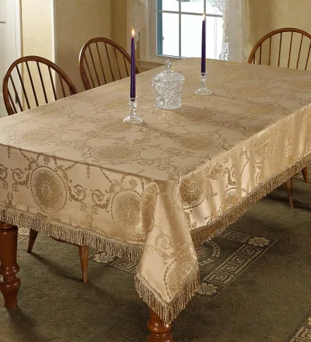 Vista 8 de Violet Linen Prestige - Mantel con diseño de damasco, 52 x 70 in, color burdeos. Borgoña