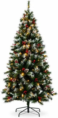 Vista 11 de CHILLSUN Árbol de Navidad artificial preiluminado de 6 pies con luces LED Árbol de Navidad preiluminado de 6 pies con luces LED blancas cálidas