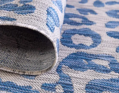 Vista 6 de Unique Loom Outdoor Safari Collection Alfombra de área - Leopardo (5 pies 1 pulgada x 8 pies, rectangular, azul/gris)