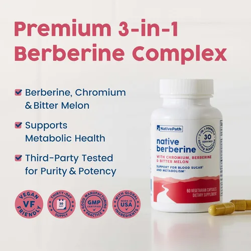 Vista 2 de NativePath Berberina HCl 500mg con cromo, 60 cápsulas