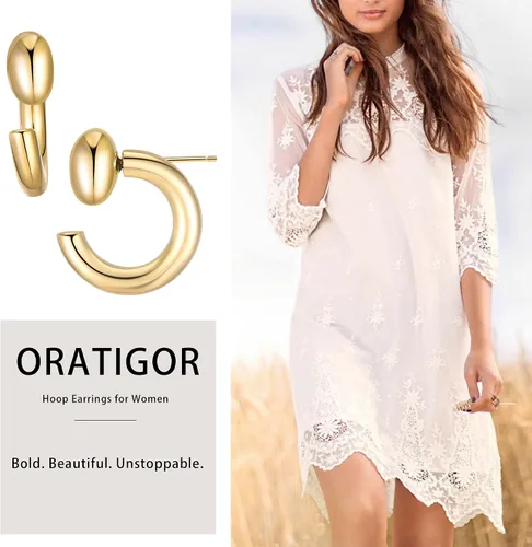 Vista 3 de Aretes de aro para mujer, chapados en oro de 18 quilates, joyería de regalo