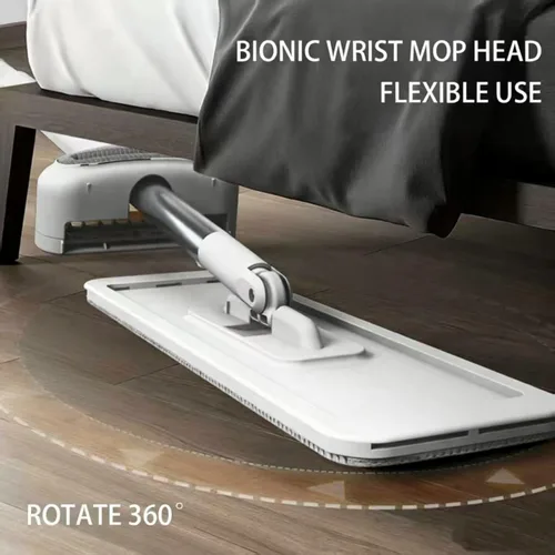 Vista 2 de Trapeador de microfibra plana en seco húmedo para pisos de madera dura 6 almohadillas lavables incluidas, giro de 360°, para azulejos de cocina