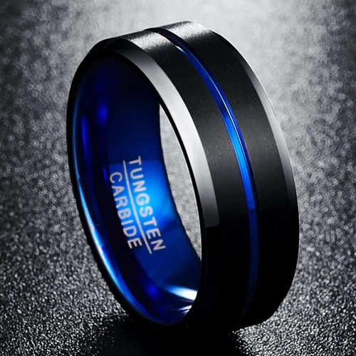 Vista 2 de NUNCAD - Anillo de tungsteno de 532, 1564, 516, 2564 pulgadas, para hombres y mujeres, color negro, azul, dorado, oro rosa, plata y bordes