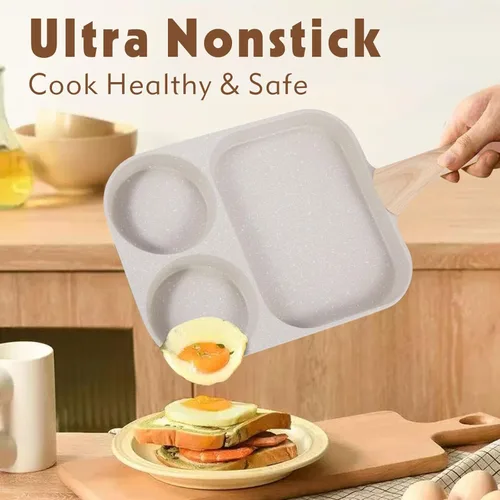 Vista 6 de CLANK - Sartén antiadherente para huevos 3 en 1 con plancha antiadherente dividida, sartén multifunción para desayuno/panqueques para cocinas de gas