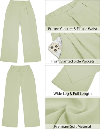 Vista 5 de GRAPENT Pantalones de pierna ancha para mujer, pantalones de vestir holgados de tiro alto para oficina, trabajo, negocios o uso informal