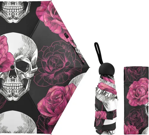Vista 2 de Sombrilla de viaje plegable compacta con protección UV para 99% de protección UV, resistente al viento, a prueba de lluvia, pequeña luz a la moda