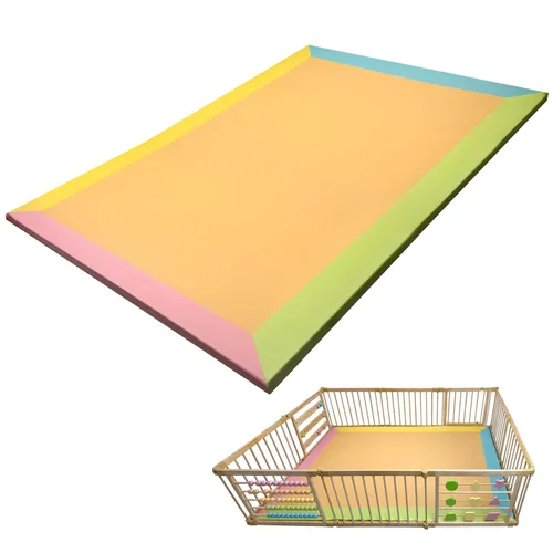Vista 11 de ZETY Natural Wood Baby Playpen, 8 Panel Foldable Play Yard, Door & Toys