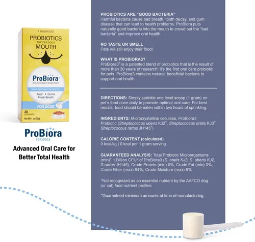 Vista 2 de ProBioraPet (anteriormente EvoraPet) Probiótico oral para mascotas Apoya dientes y encías saludables Refresca el aliento Suministro para 30